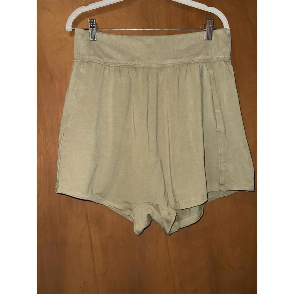 FREE PEOPLE Shorts L FP MOVEMENT Hot Shot Harem Elastic Waistband Pull On Green - Picture 2 of 9